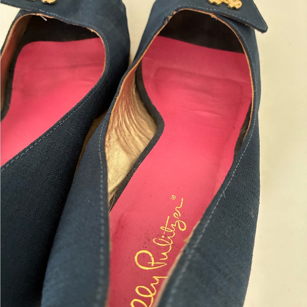 Lilly Pulitzer Navy Wedges with Gold Accents: Size 9.5 - Picture 7 of 9